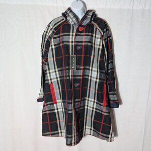 FROCCELLA Armsterdam NWT coat trench windbreaker Sz L checked HOOD SUBLIME GEM